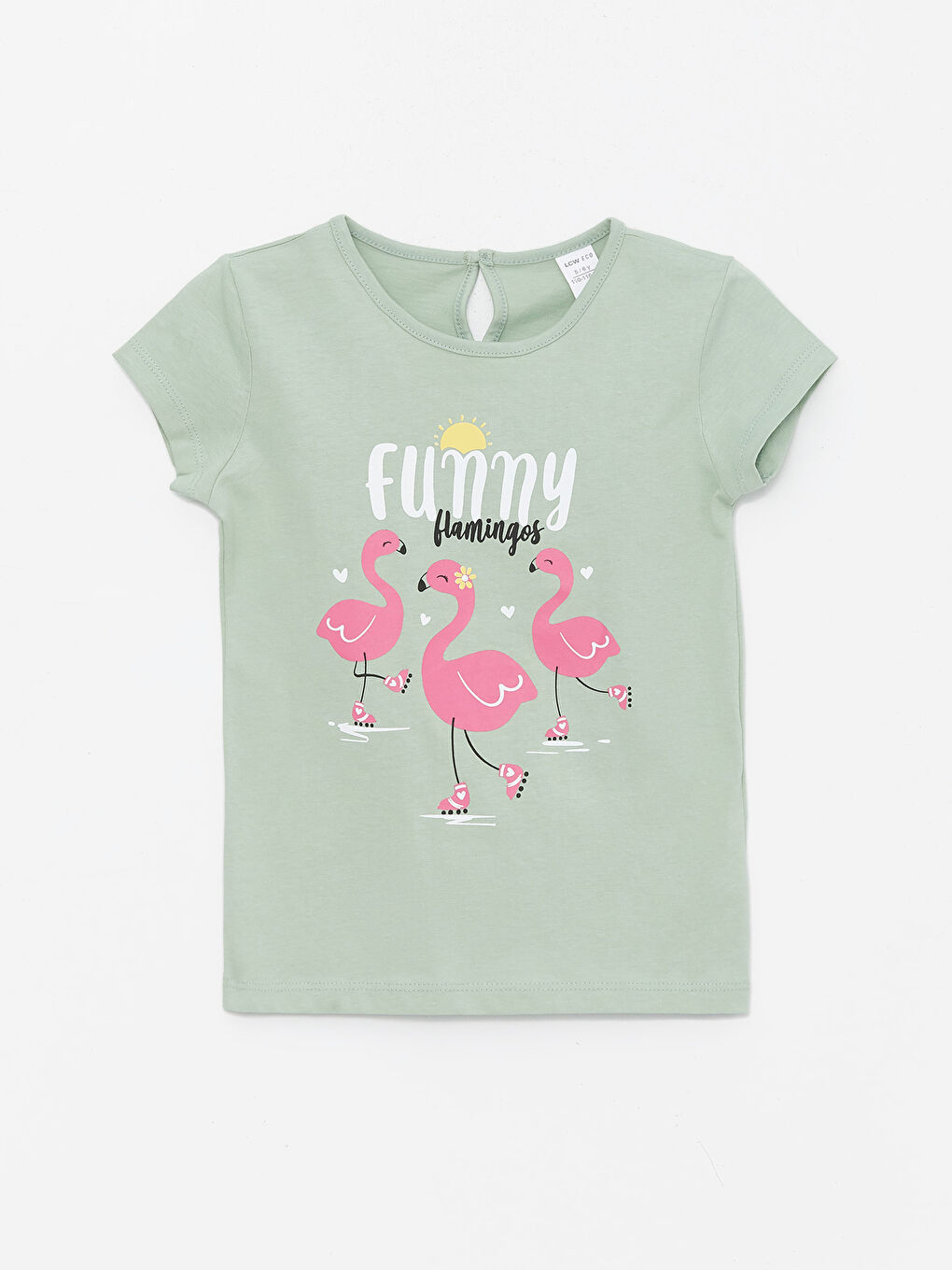 تيشيرت كم قصير مطبوع بياقة دائرية للبنات الرضع