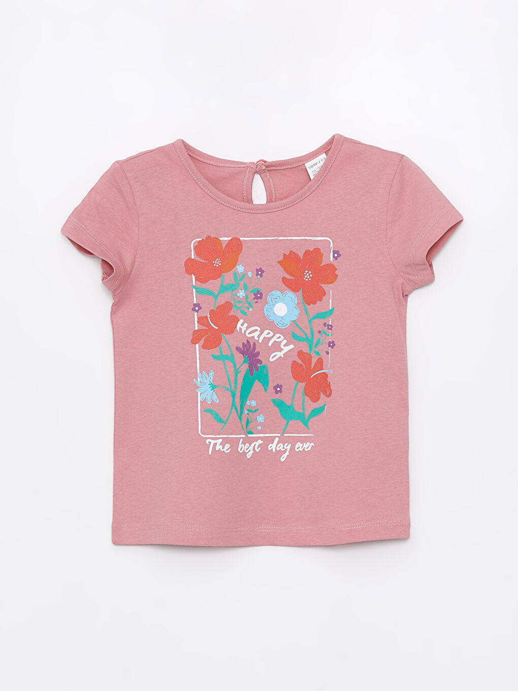 تيشيرت كم قصير مطبوع بياقة دائرية للبنات الرضع