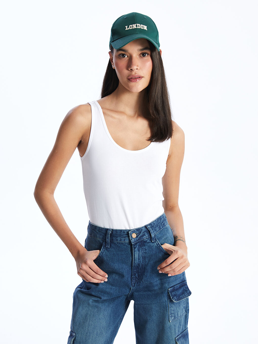 Female U-Neck Plain Singlet -S4AE11Z8-Q6K