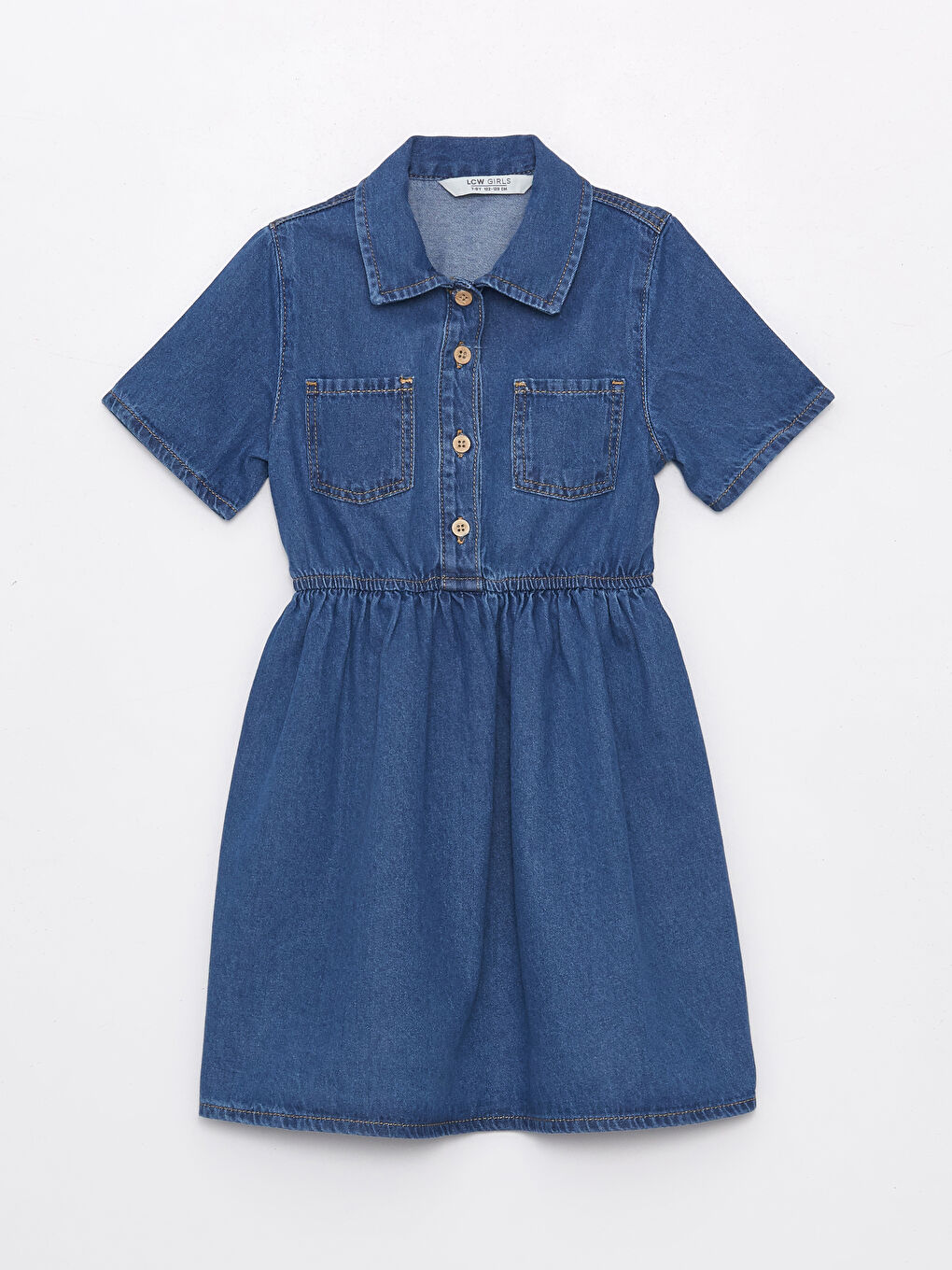 Short Sleeve Girl's Jean Shirt Dress -S4AE13Z4-H45