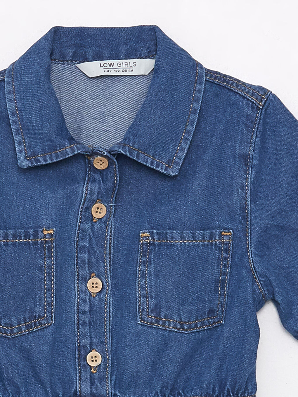 Short Sleeve Girl's Jean Shirt Dress -S4AE13Z4-H45