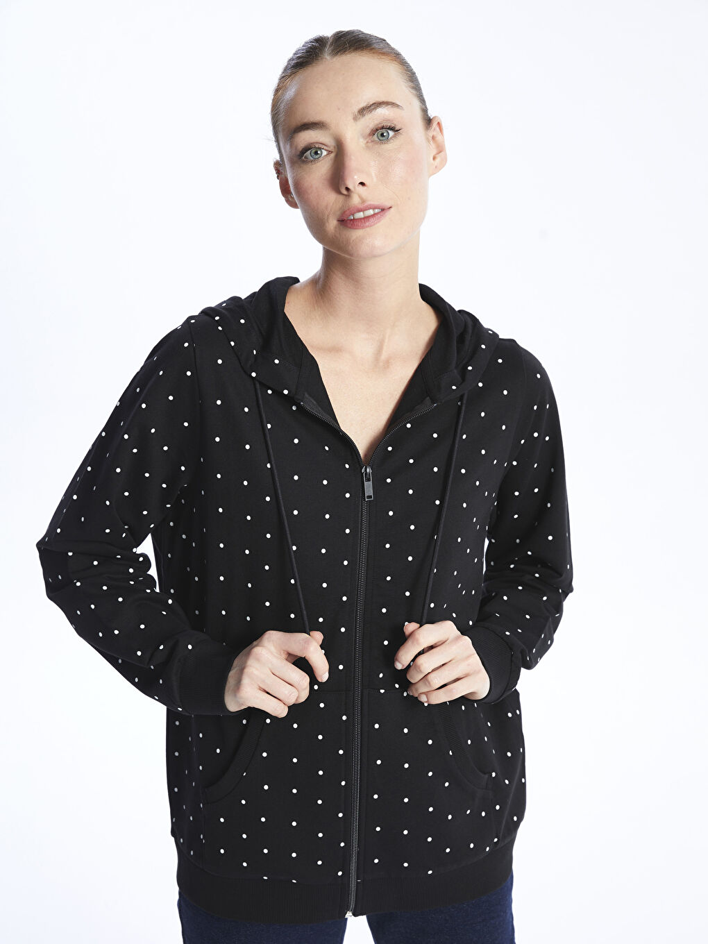 LCWAIKIKI Basic Hooded Polka Dot Long Sleeve Women's Zip-Up Sweatshirt -S4AE20Z8-LQJ