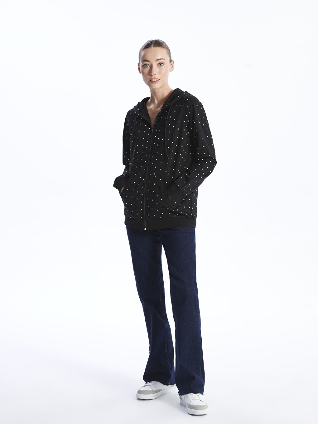 LCWAIKIKI Basic Hooded Polka Dot Long Sleeve Women's Zip-Up Sweatshirt -S4AE20Z8-LQJ