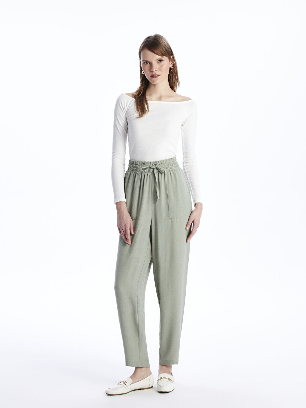 Elasticated Waist Relaxed Fit Women's Trousers -S4AE22Z8-VHK