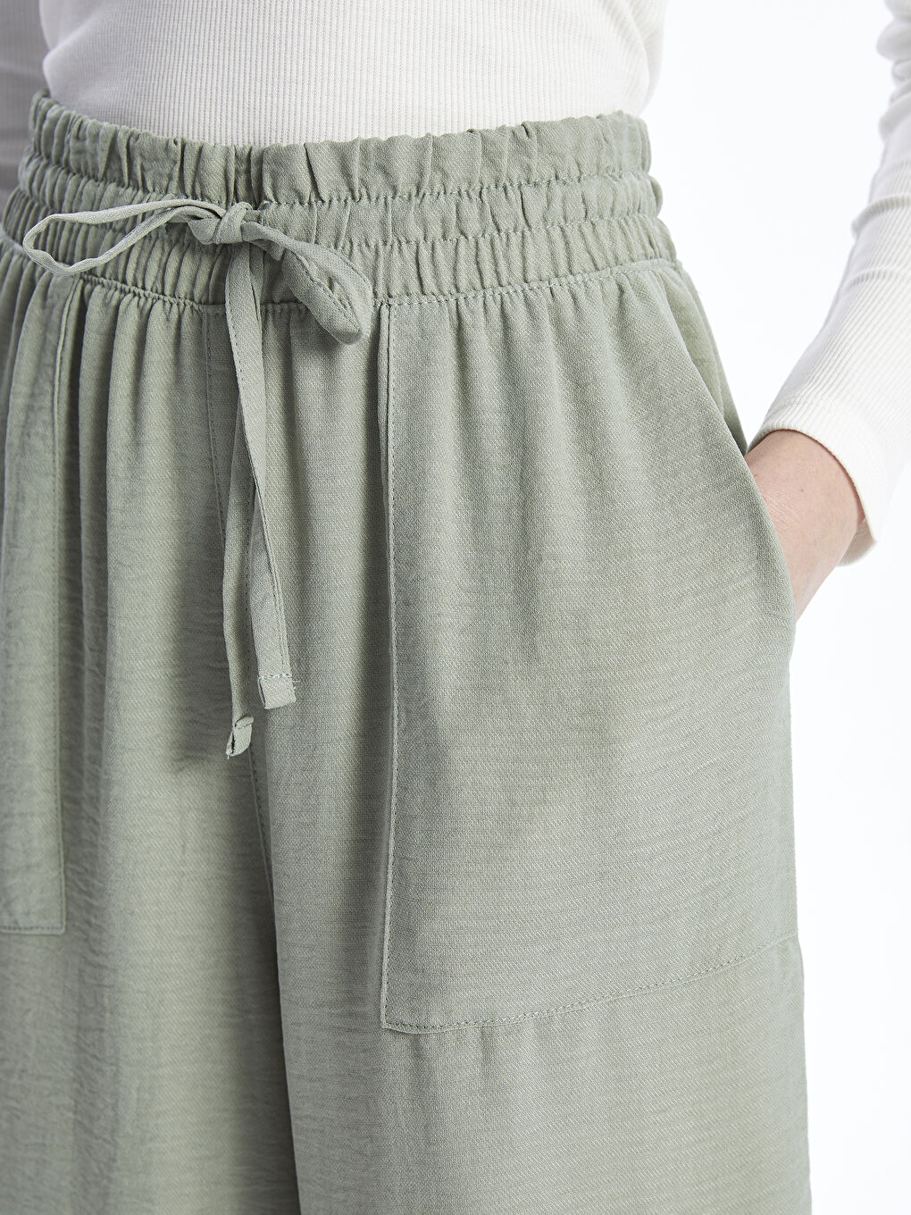 Elasticated Waist Relaxed Fit Women's Trousers -S4AE22Z8-VHK