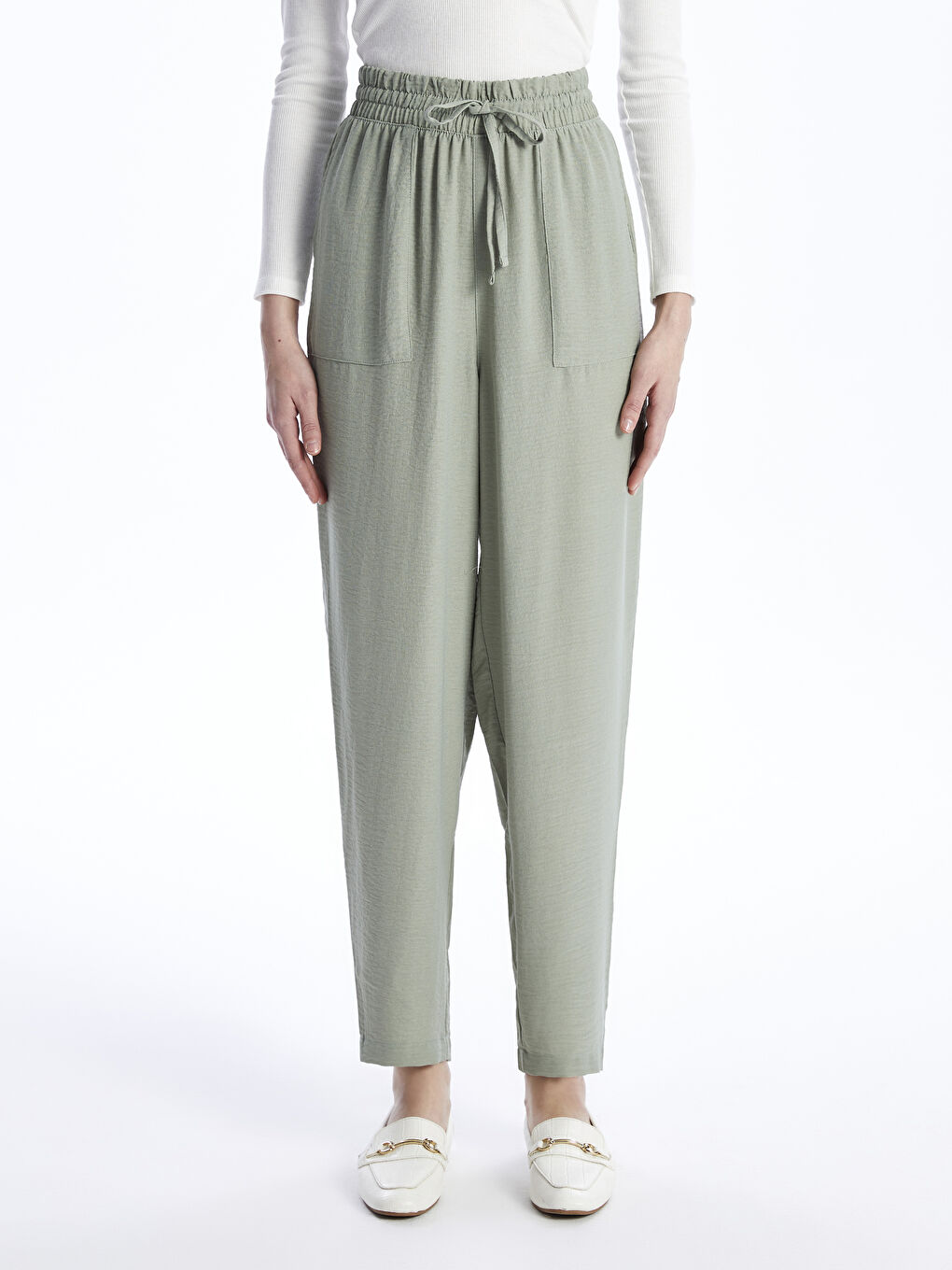 Elasticated Waist Relaxed Fit Women's Trousers -S4AE22Z8-VHK