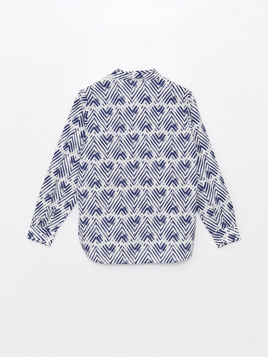 İndigo Desenli Uzun Kollu Poplin Kadın Gömlek-6