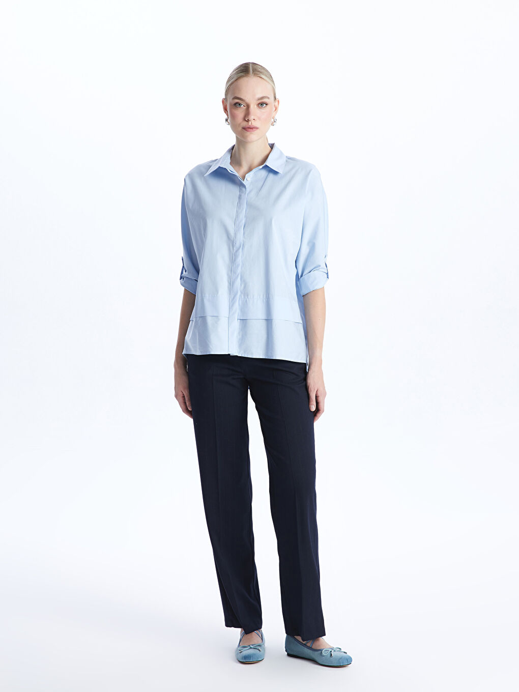 Women's Plain Poplin Shirt-2