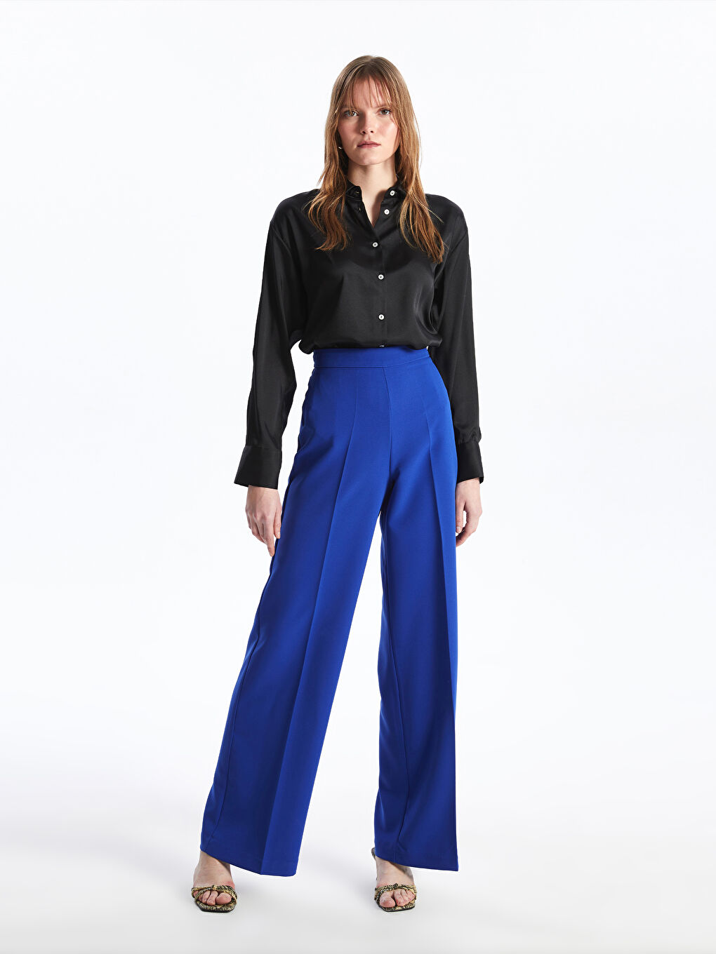 Slim Fit Plain Wide Leg Women's Trousers -S4AE43Z8-V22
