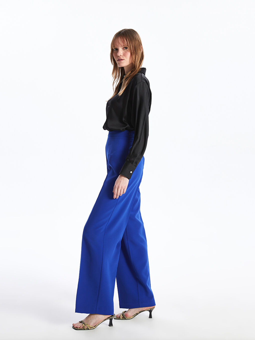 Slim Fit Plain Wide Leg Women's Trousers -S4AE43Z8-V22