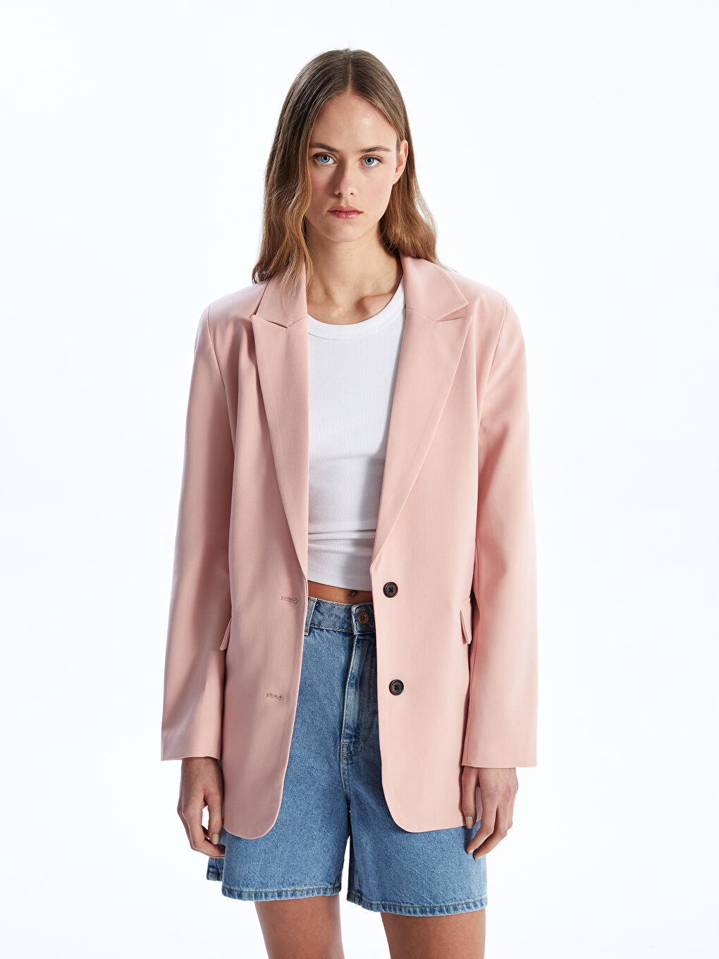 LCW Vision Plain Long Sleeve Women's Blazer Jacket -S4AE46Z8-FLK