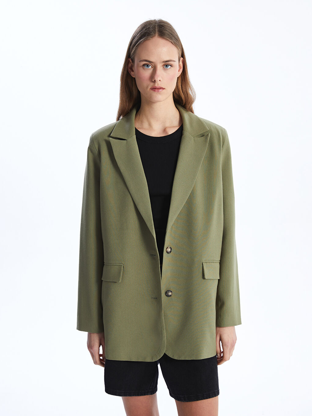 LCW Vision Plain Long Sleeve Women's Blazer Jacket -S4AE46Z8-GYA