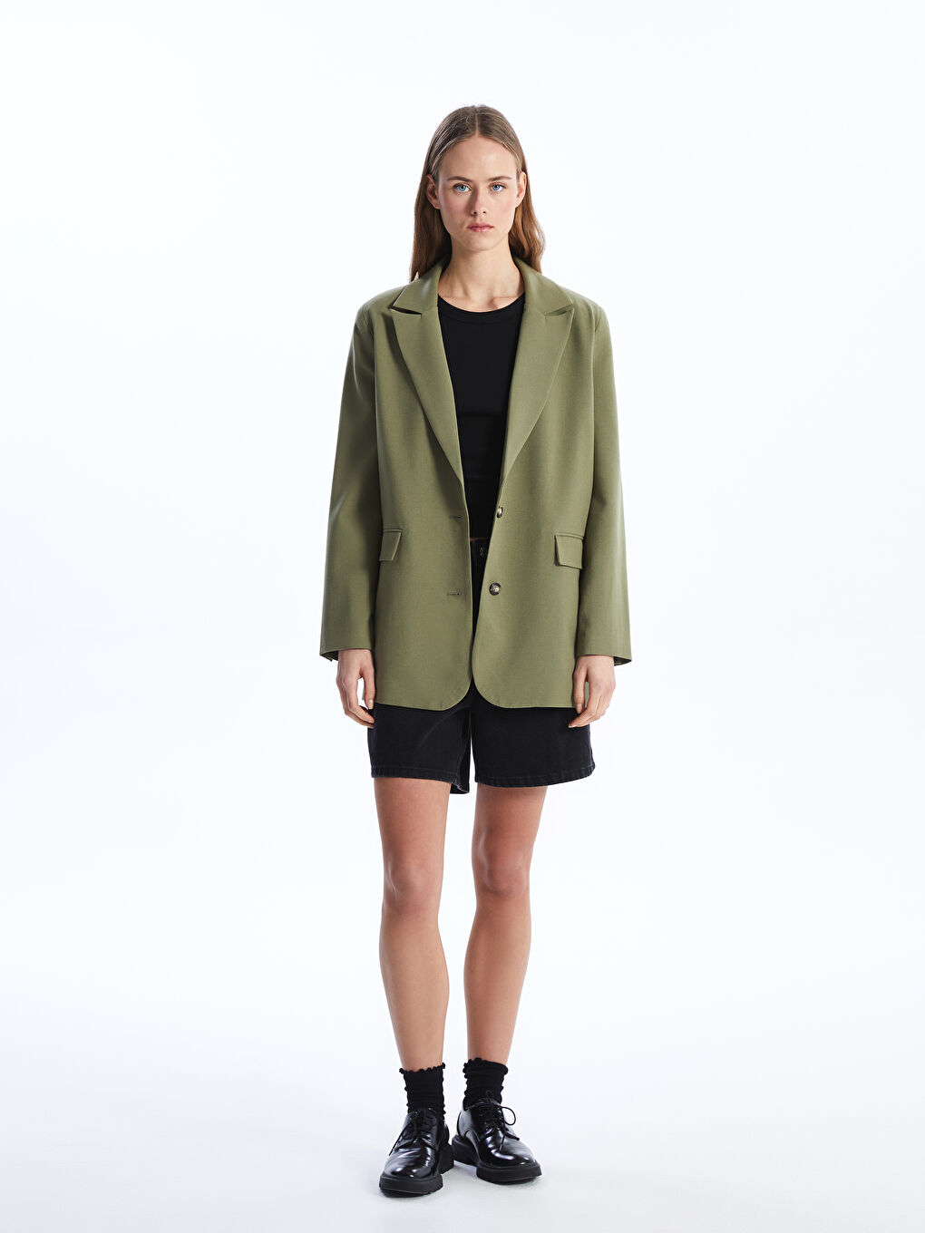 LCW Vision Plain Long Sleeve Women's Blazer Jacket -S4AE46Z8-GYA