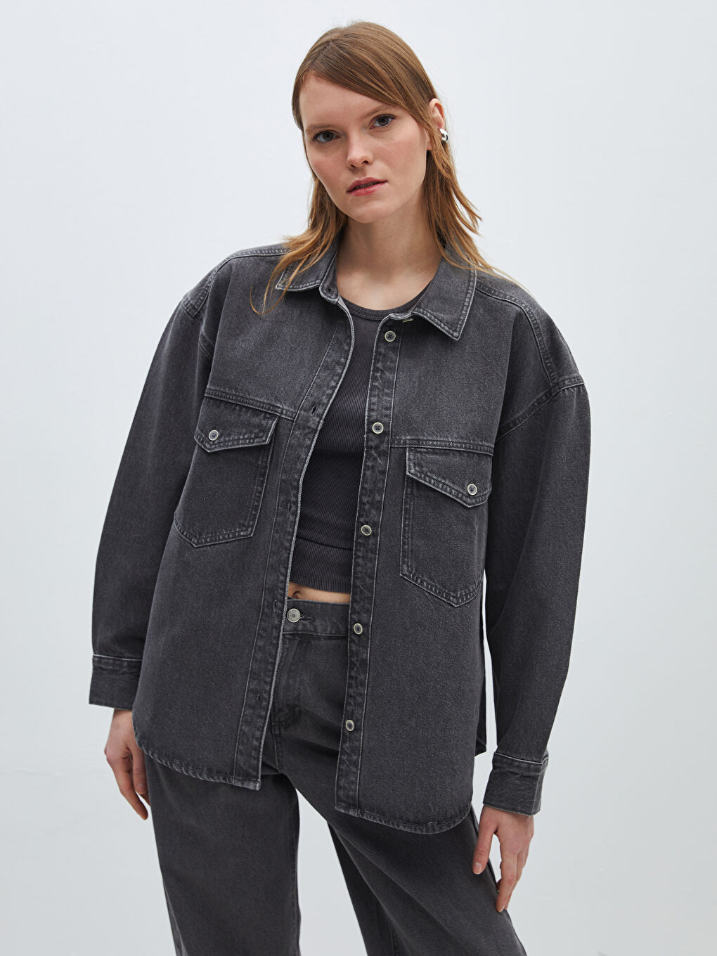 Oversize Women's Denim Shirt Jacket-1