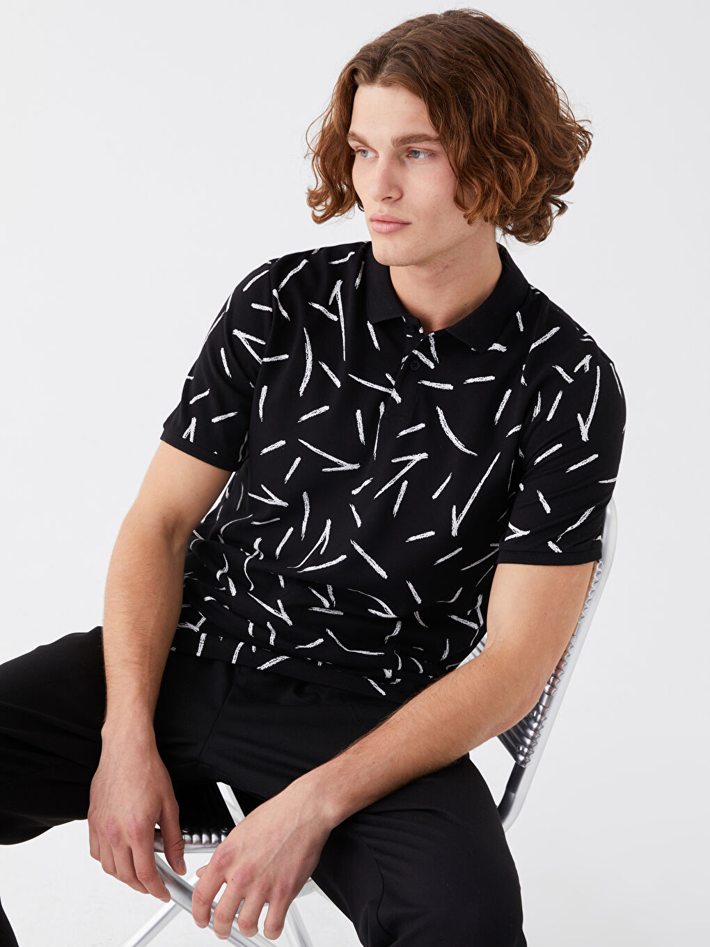 Polo Neck Short Sleeve Patterned Pike Men's T-shirt -S4AE68Z8-CVL