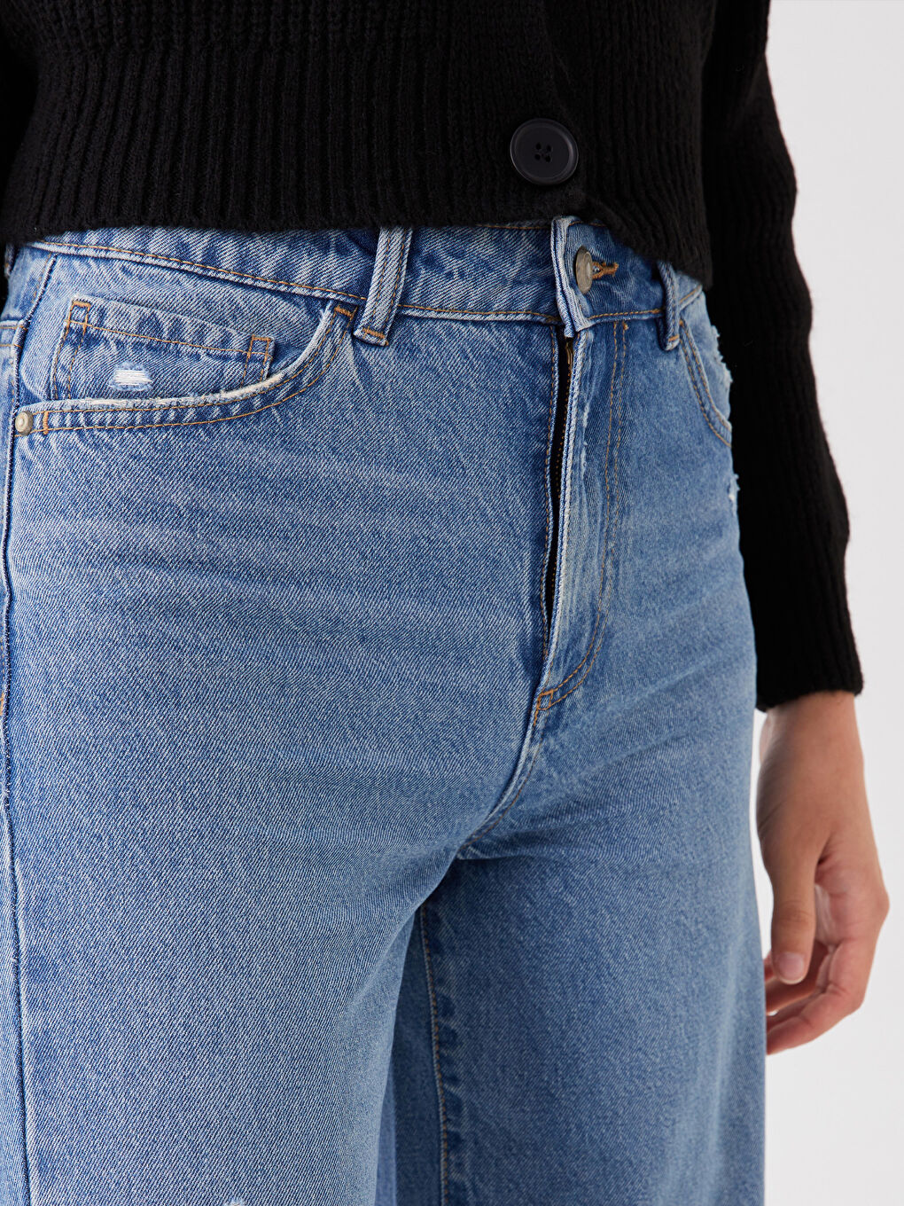 High Waist Wideleg Ripped Detail Women's Jeans -S4AE79Z8-507