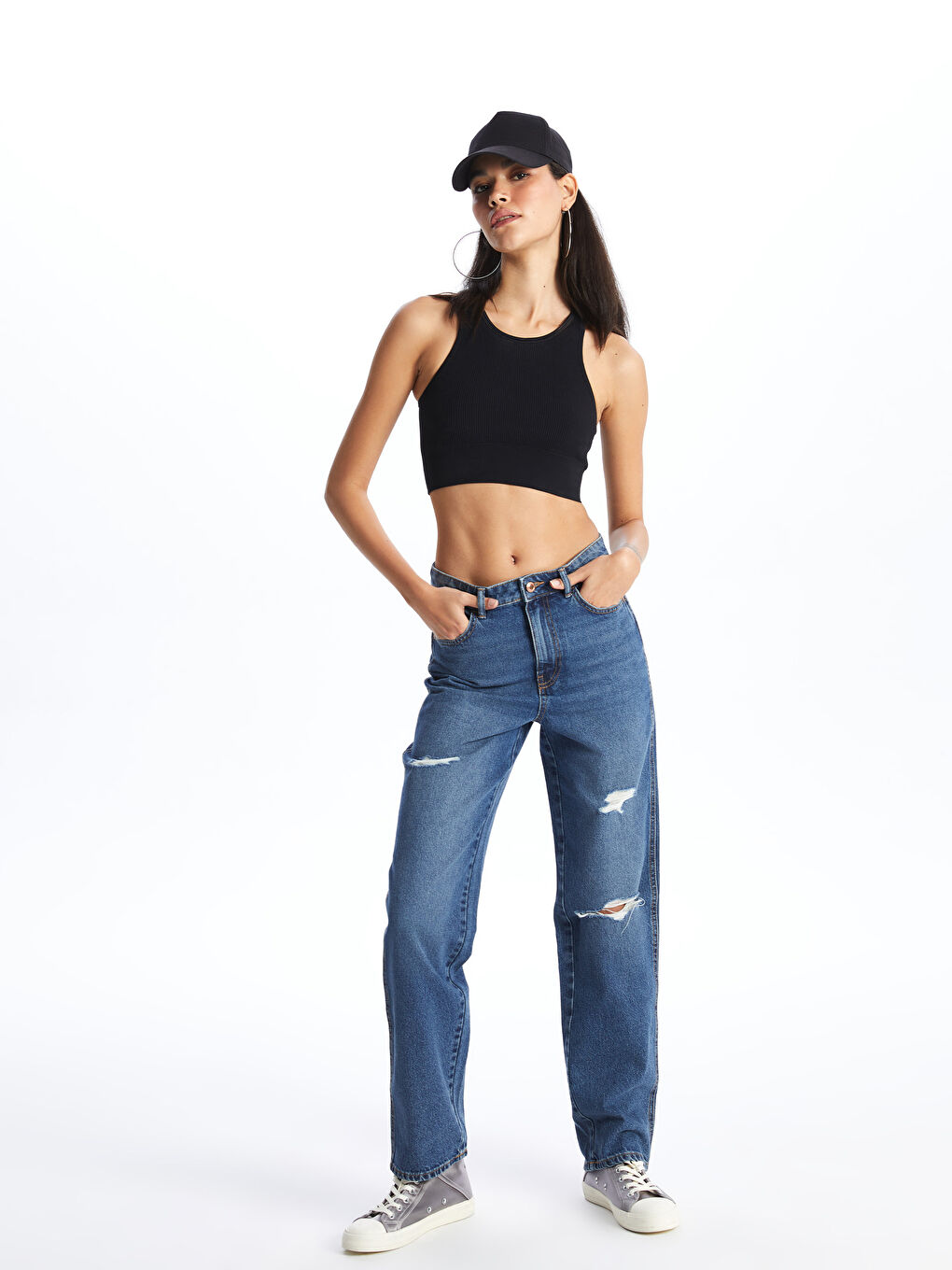 Straight Fit Ripped Detail Women's Jeans -S4AE82Z8-507