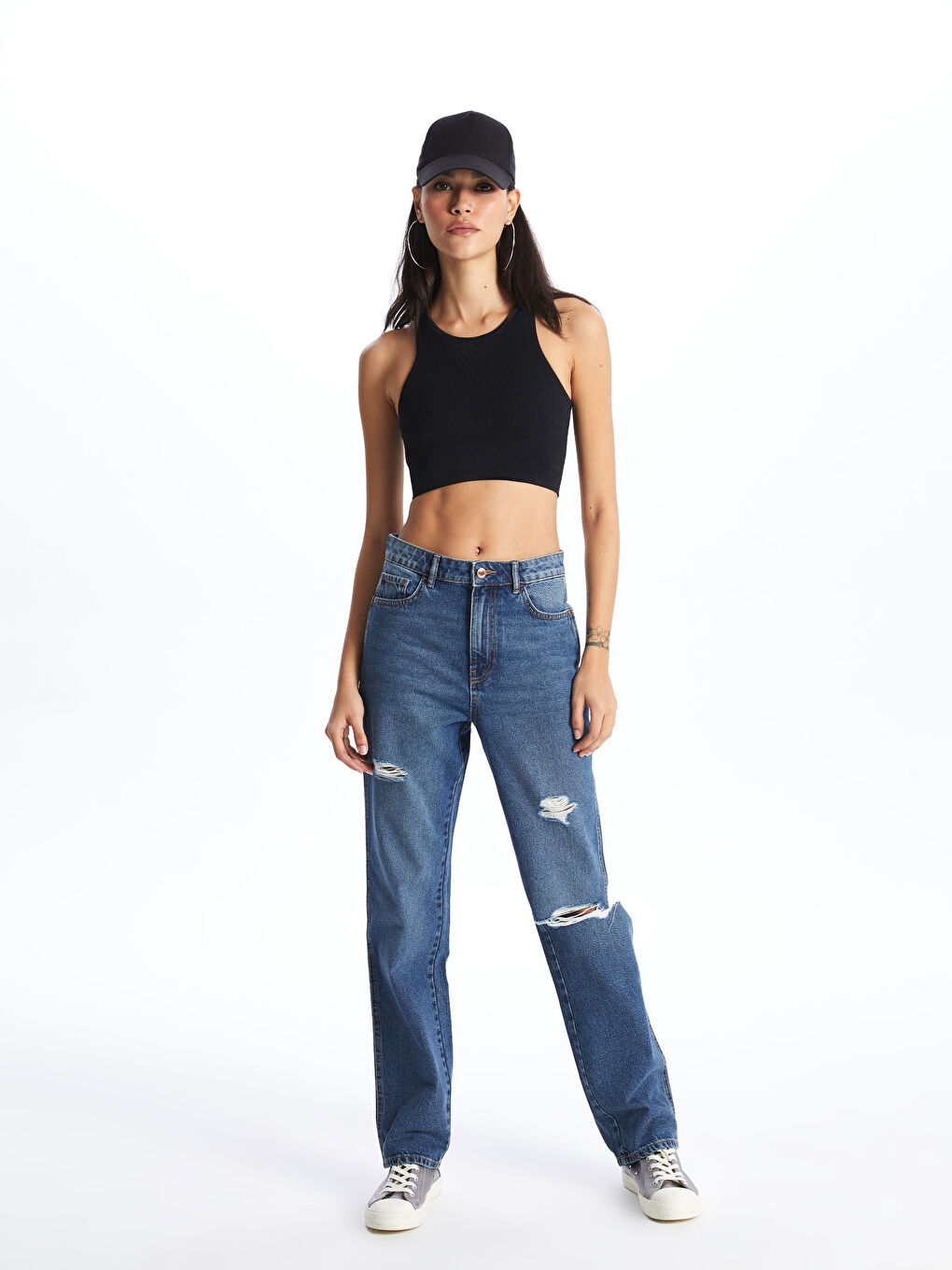 Straight Fit Ripped Detail Women's Jeans -S4AE82Z8-507