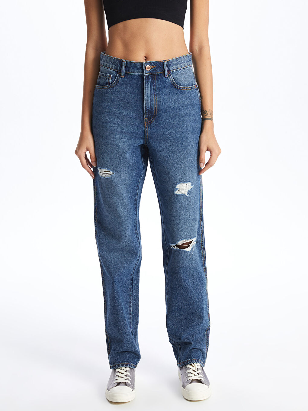 Straight Fit Ripped Detail Women's Jeans -S4AE82Z8-507