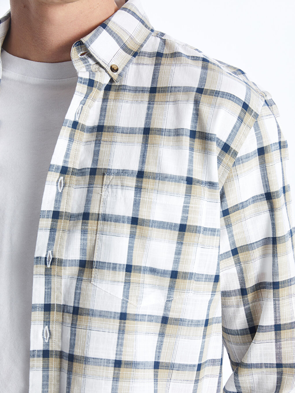 Regular Fit Long Sleeve Plaid Poplin Men's Shirt -S4AE94Z8-LKQ