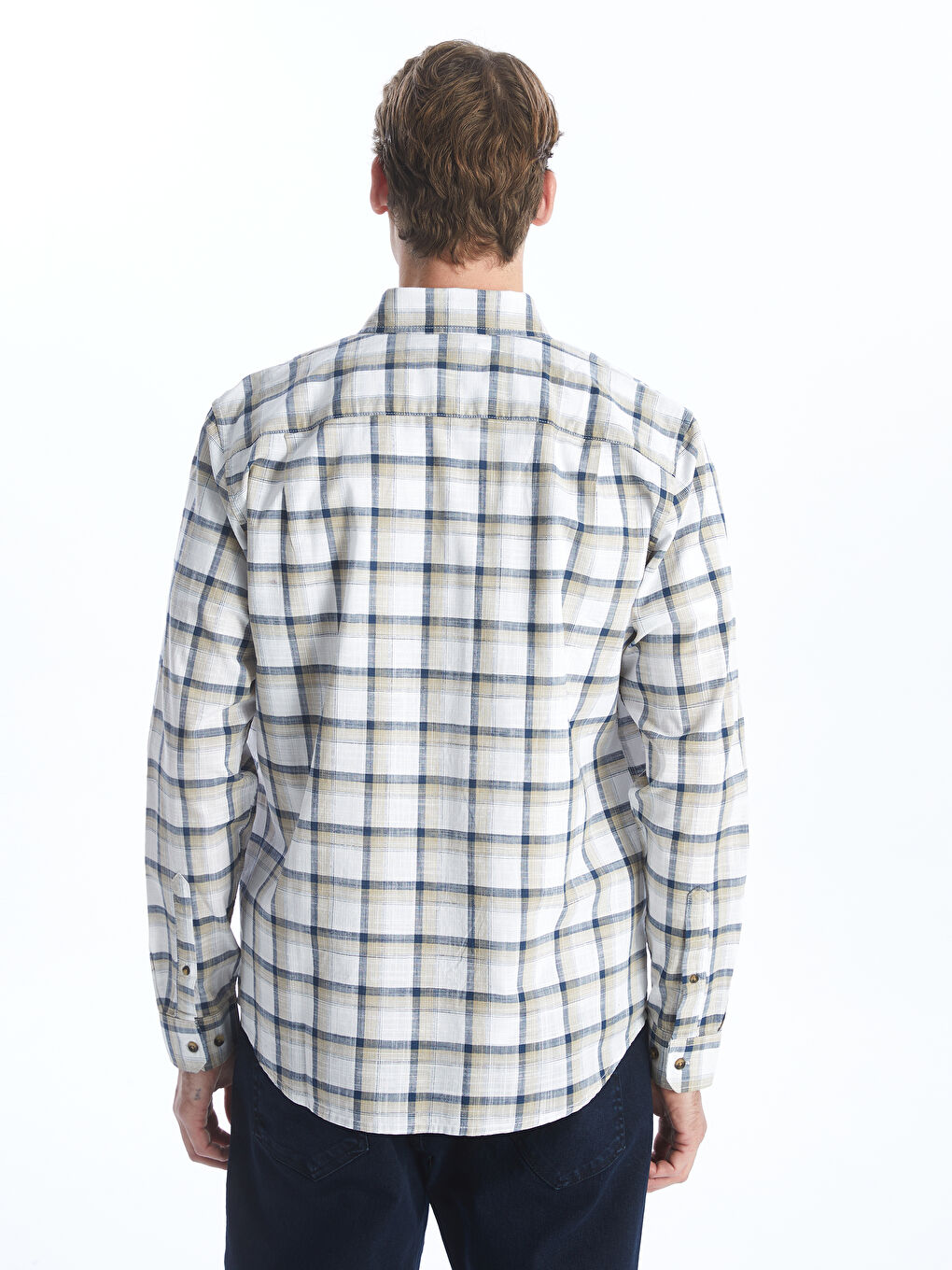 Regular Fit Long Sleeve Plaid Poplin Men's Shirt -S4AE94Z8-LKQ