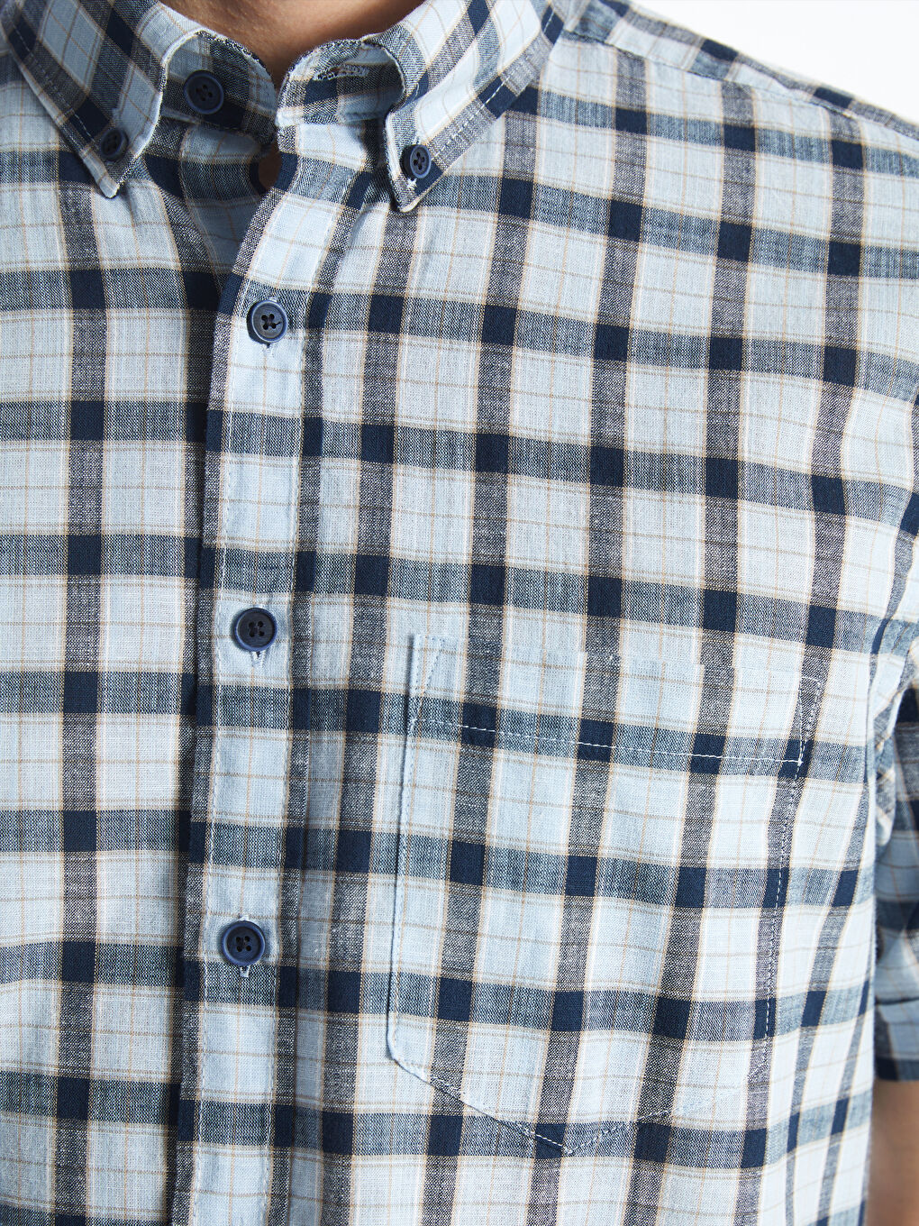 ерлерге арналған торлы поплин қысқа жең стандартты пішім жейде-3