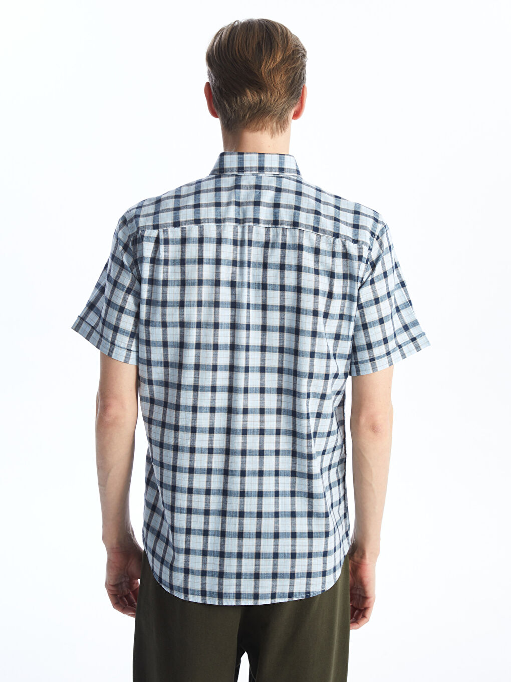 ерлерге арналған торлы поплин қысқа жең стандартты пішім жейде-4