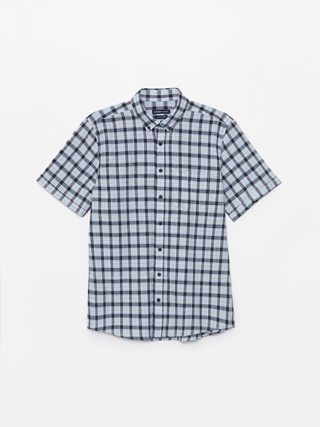 ерлерге арналған торлы поплин қысқа жең стандартты пішім жейде-5