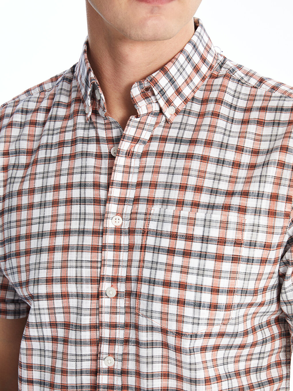 ерлерге арналған торлы поплин қысқа жең стандартты пішім жейде-2