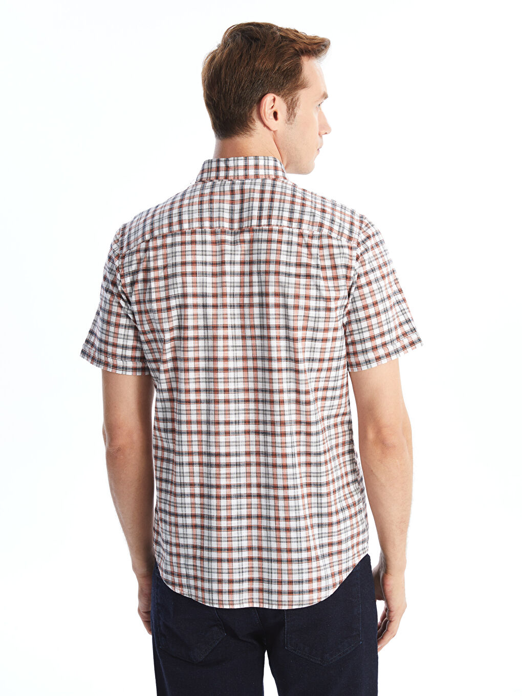 ерлерге арналған торлы поплин қысқа жең стандартты пішім жейде-3