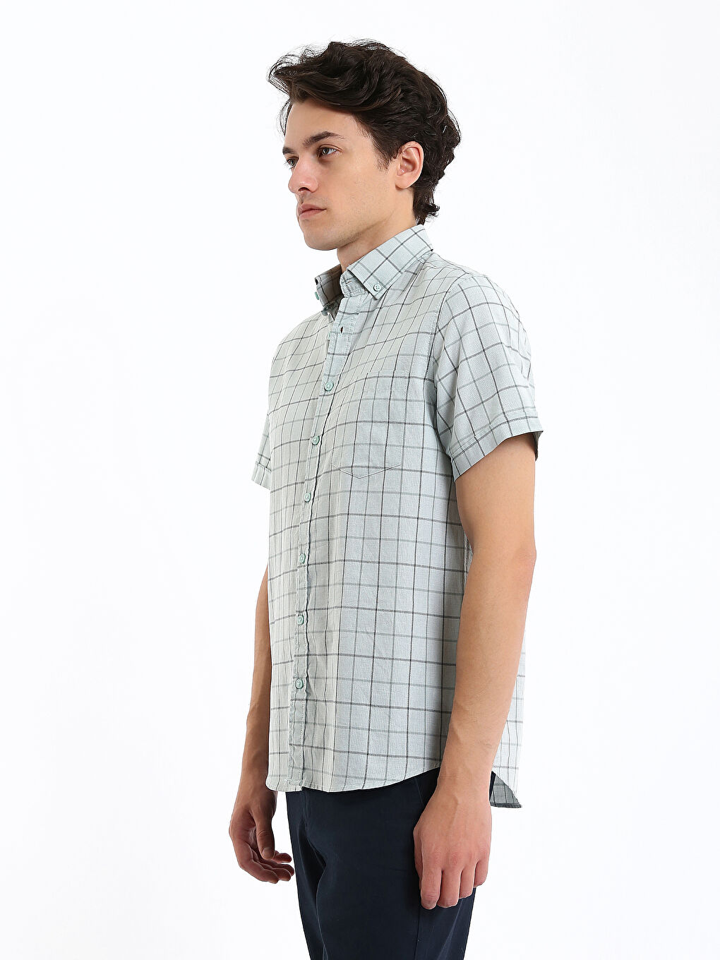 Regular Fit Short Sleeve Plaid Poplin Men's Shirt-6