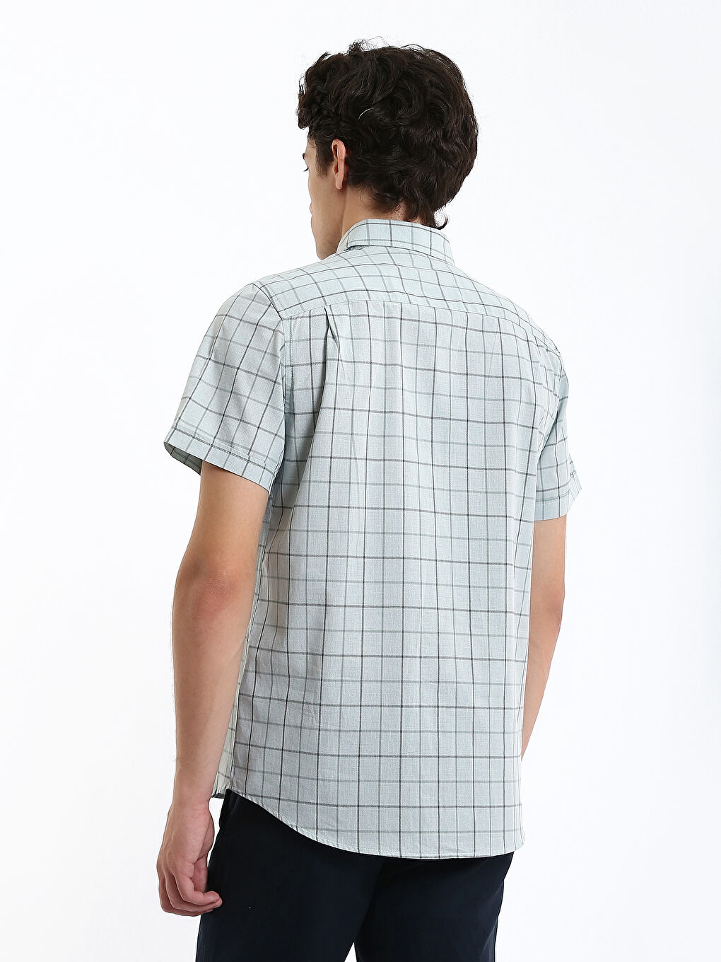 Regular Fit Short Sleeve Plaid Poplin Men's Shirt-8