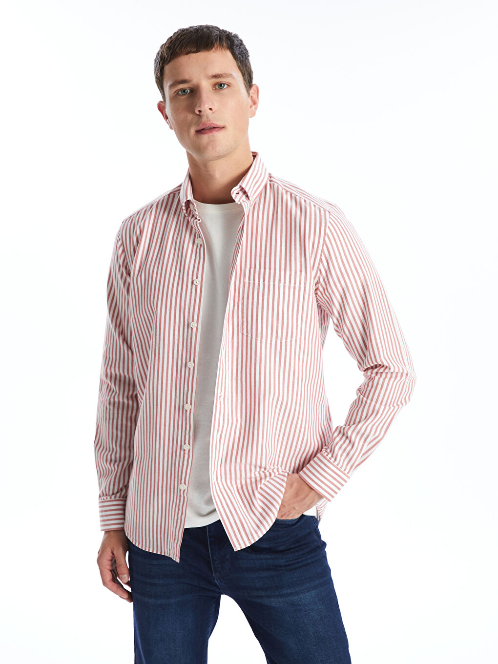 Regular Fit Long Sleeve Striped Men's Shirt -S4AF05Z8-LF0