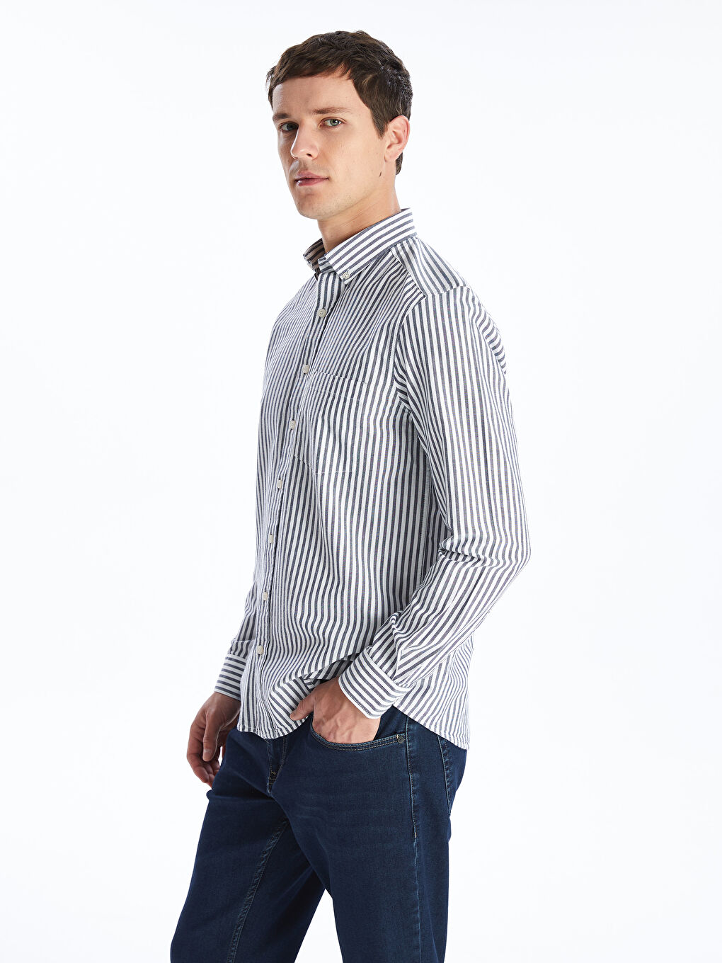 Regular Fit Long Sleeve Striped Men's Shirt -S4AF05Z8-LGS