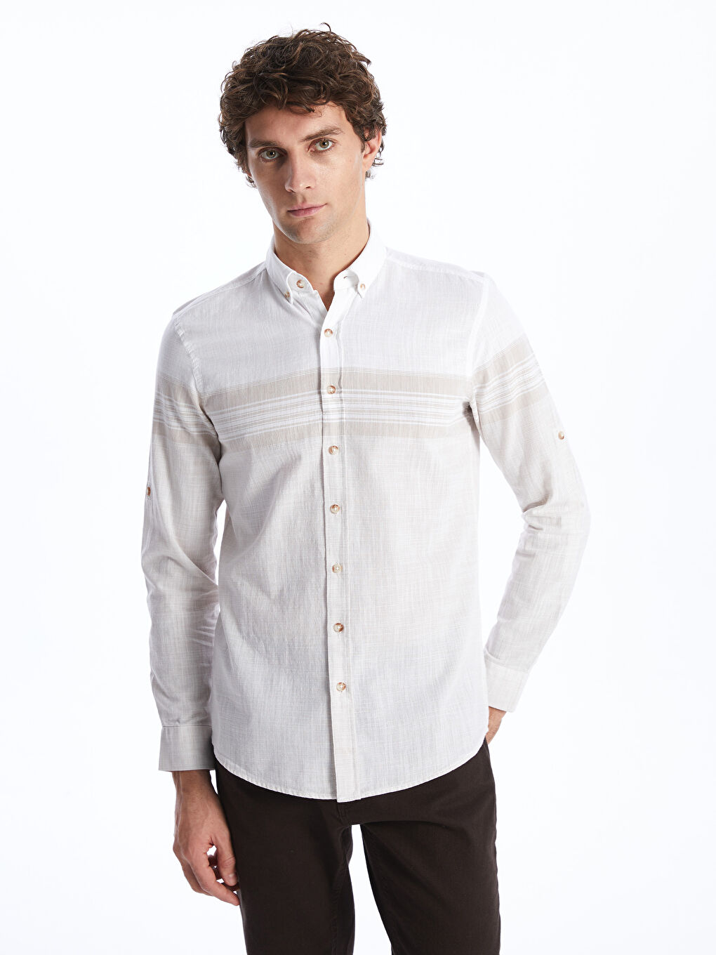 Regular Fit Long Sleeve Striped Poplin Men's Shirt -S4AF07Z8-LE8