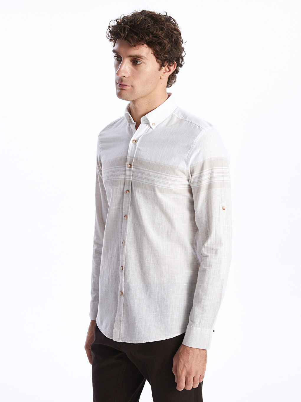 Regular Fit Long Sleeve Striped Poplin Men's Shirt -S4AF07Z8-LE8