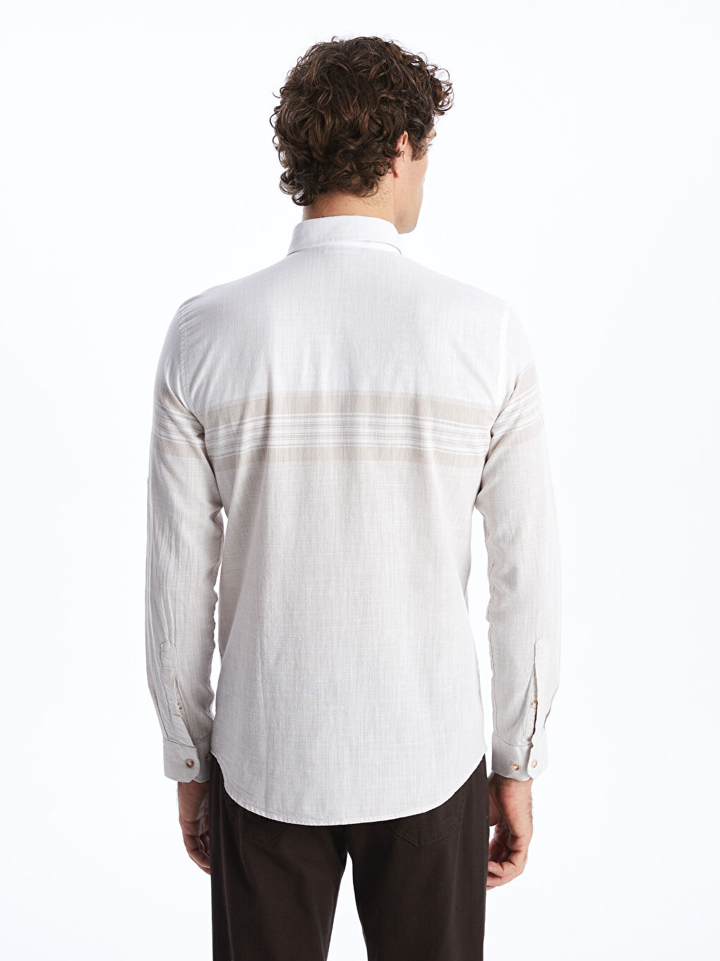 Regular Fit Long Sleeve Striped Poplin Men's Shirt -S4AF07Z8-LE8