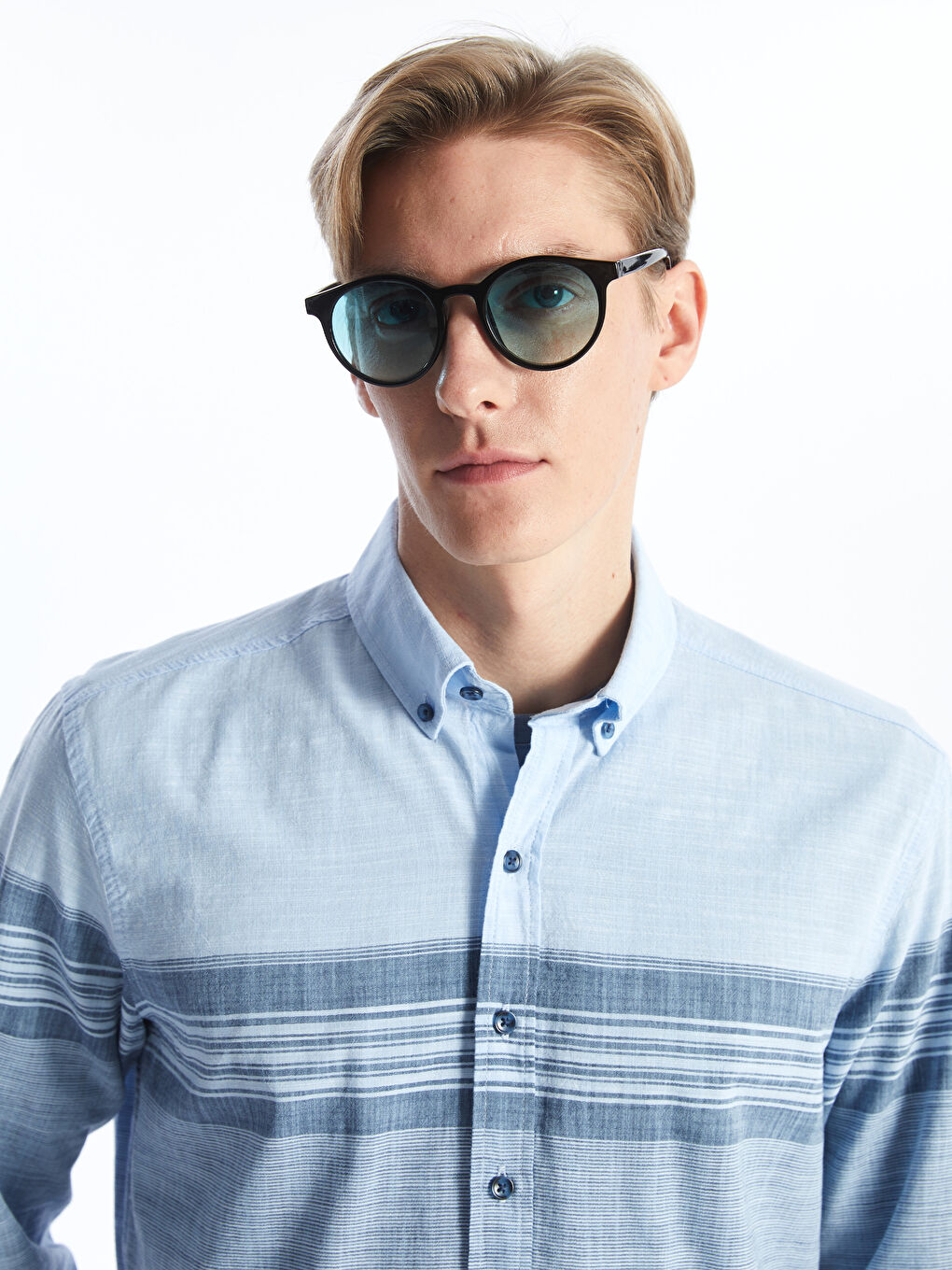 Regular Fit Long Sleeve Striped Poplin Men's Shirt -S4AF07Z8-LEN