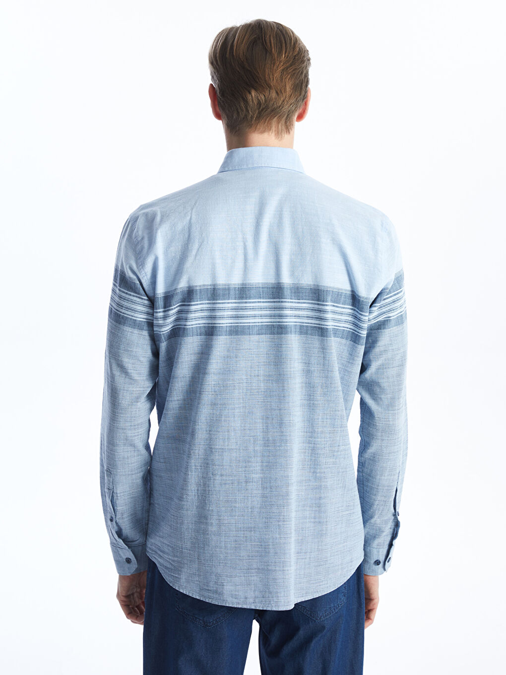 Regular Fit Long Sleeve Striped Poplin Men's Shirt -S4AF07Z8-LEN
