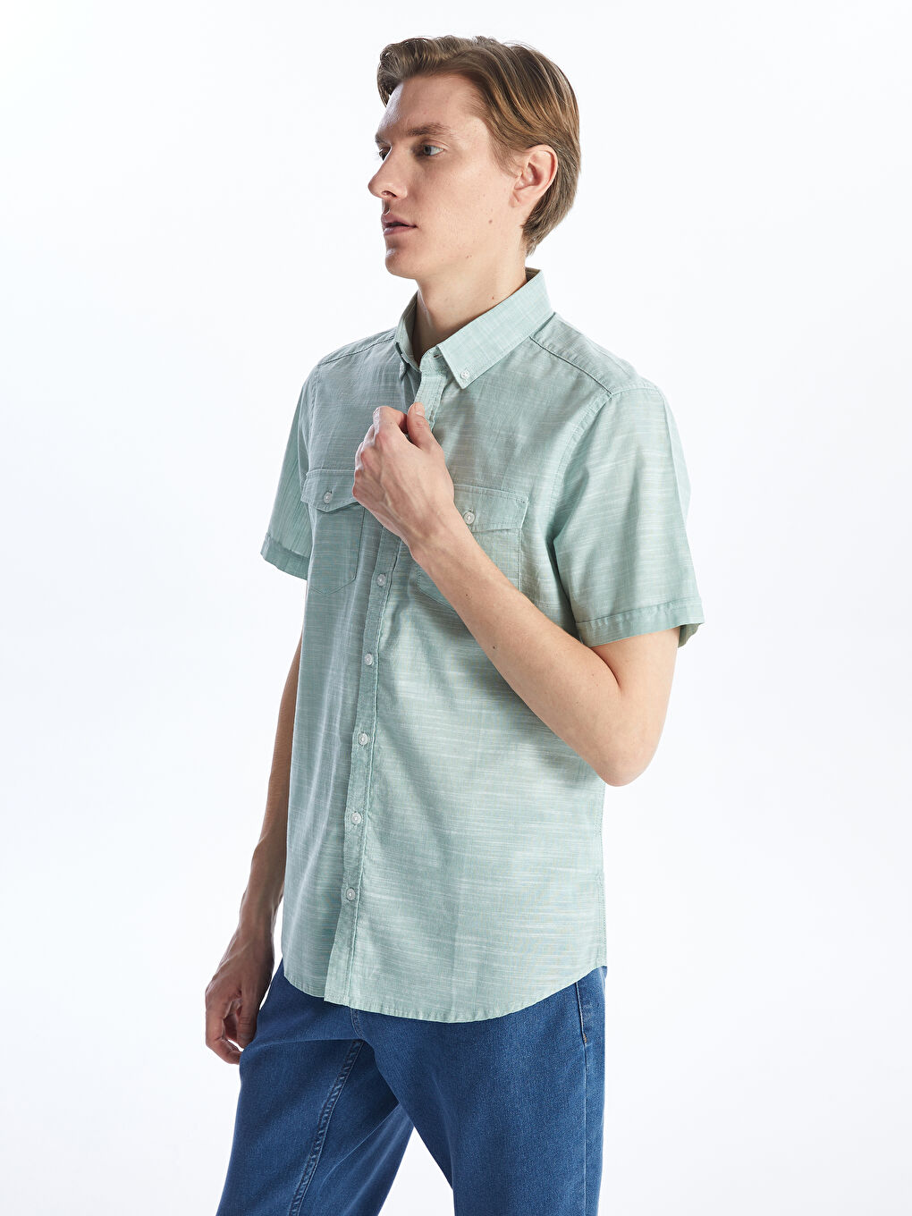 Slim Fit Short Sleeve Poplin Men's Shirt -S4AF08Z8-TYK