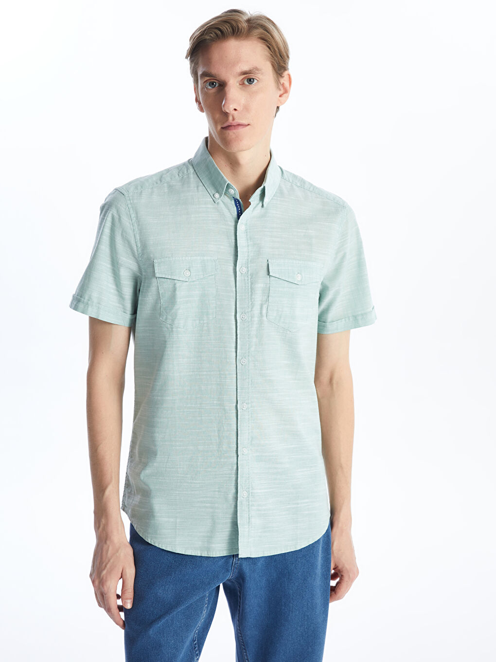 Slim Fit Short Sleeve Poplin Men's Shirt -S4AF08Z8-TYK