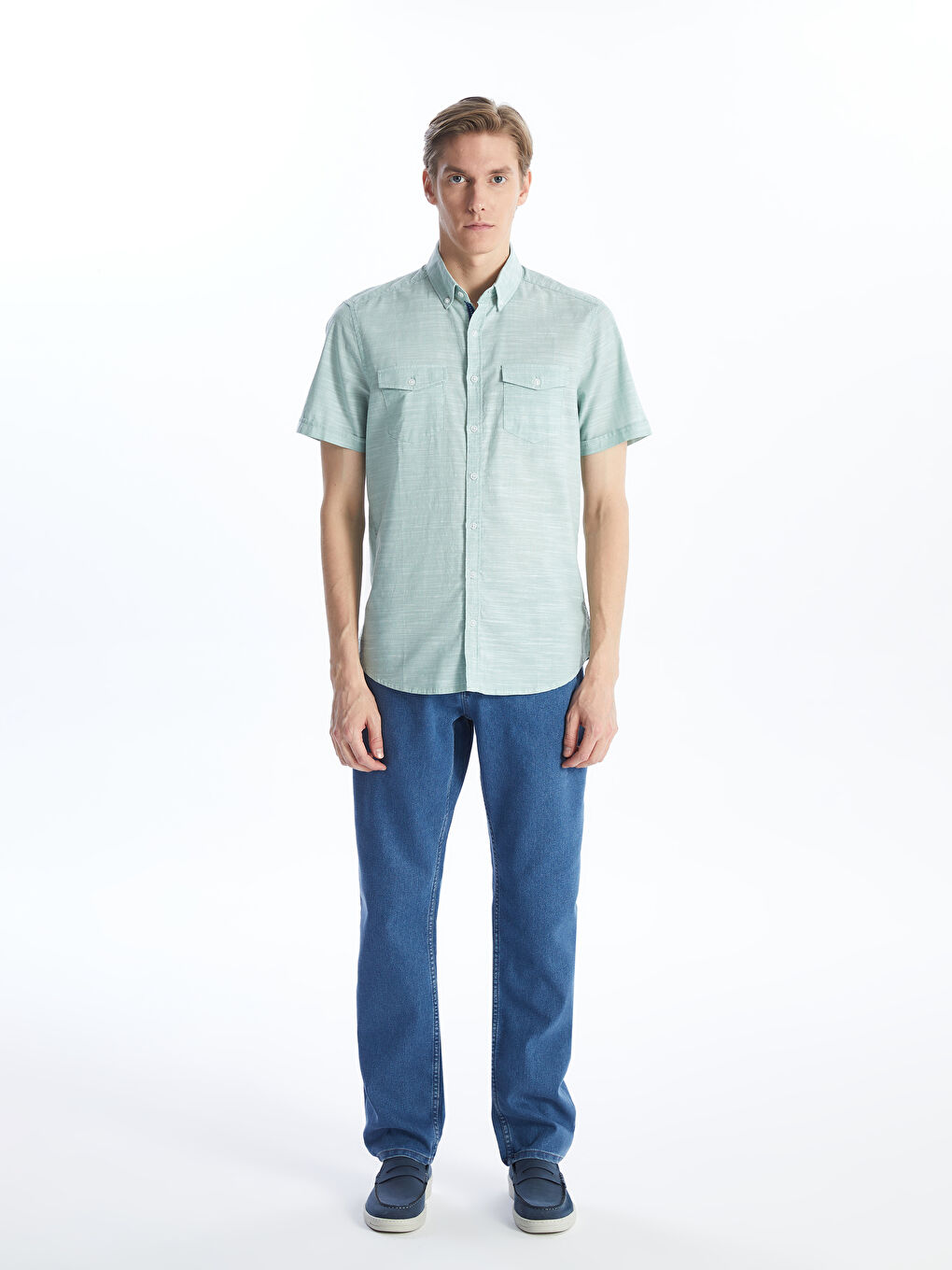 Slim Fit Short Sleeve Poplin Men's Shirt -S4AF08Z8-TYK