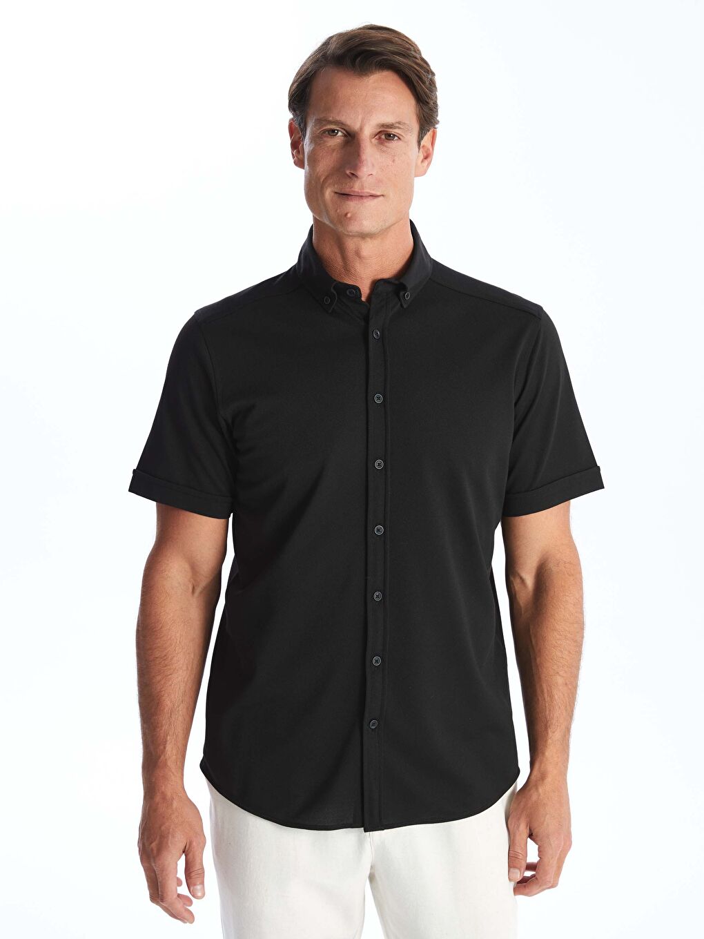 Siyah Regular Fit Kısa Kollu Erkek Gömlek