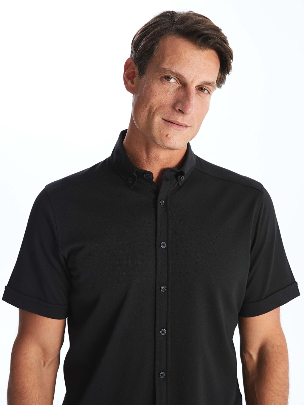 Siyah Regular Fit Kısa Kollu Erkek Gömlek-1