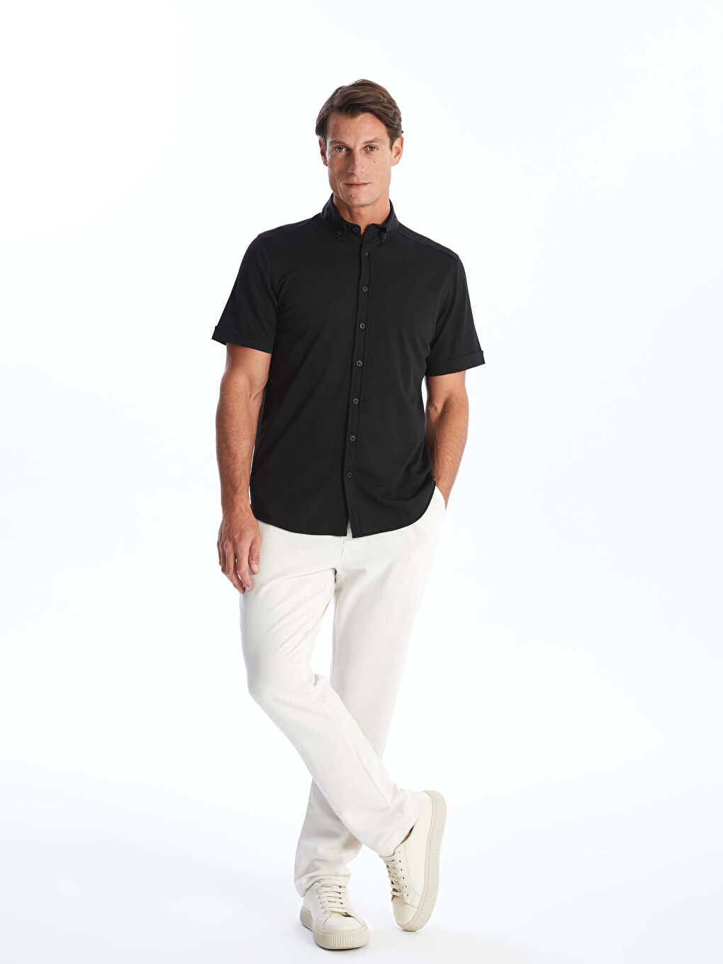 Siyah Regular Fit Kısa Kollu Erkek Gömlek-2