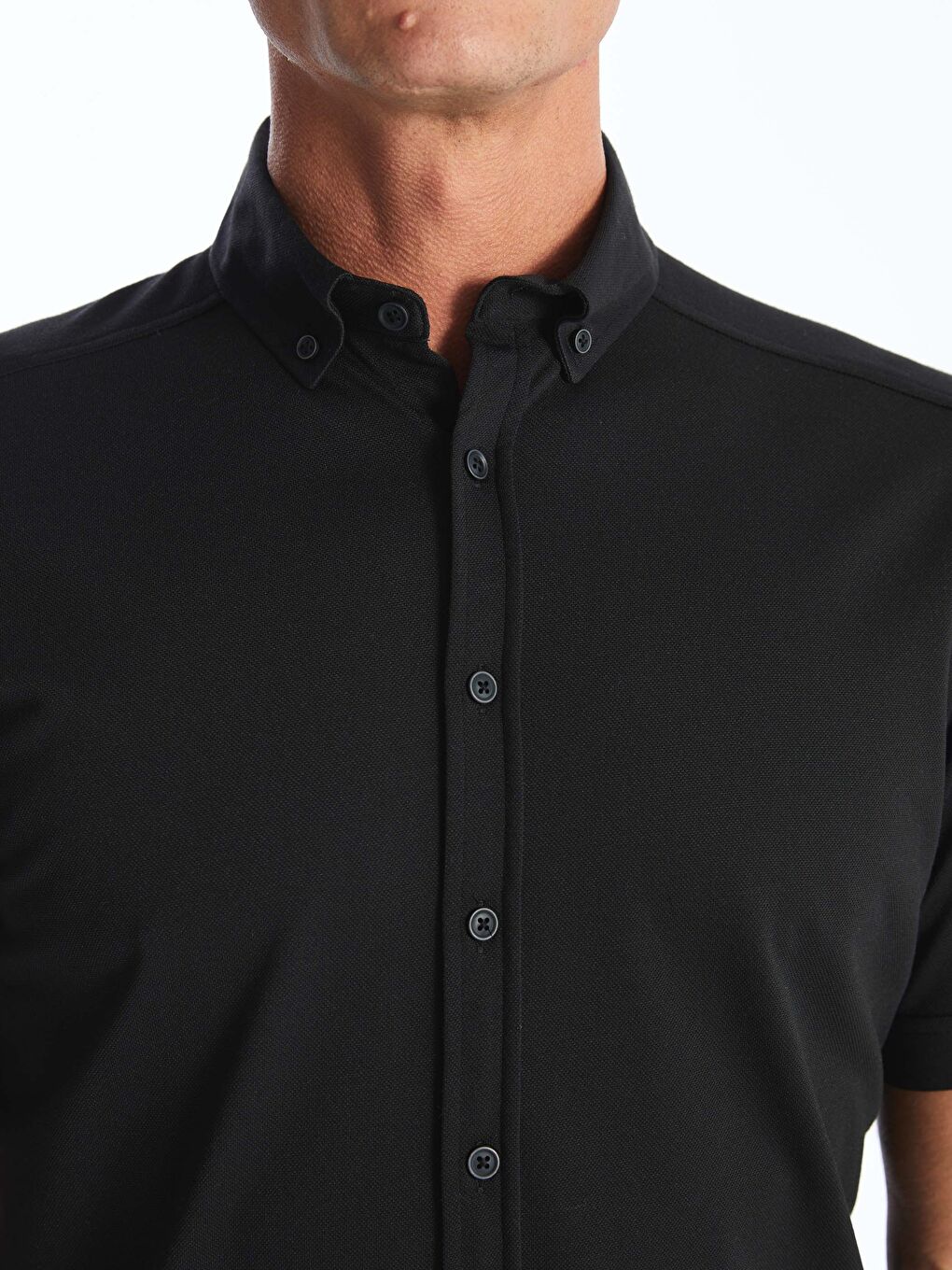 Siyah Regular Fit Kısa Kollu Erkek Gömlek-3