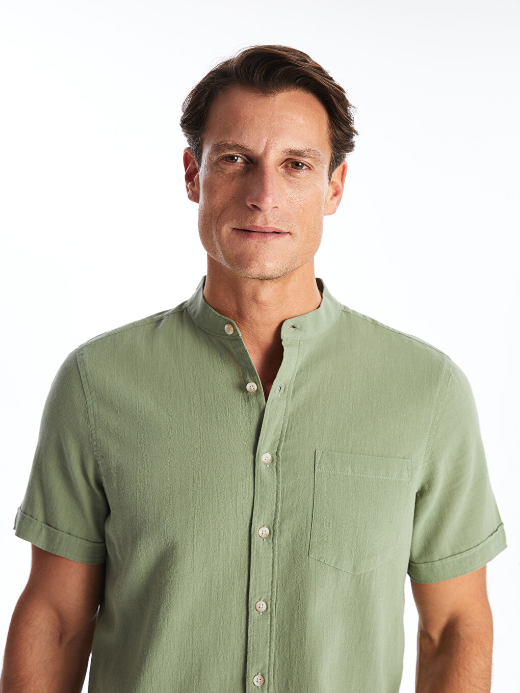 Yeşil Regular Fit Kısa Kollu Armürlü Erkek Gömlek-2