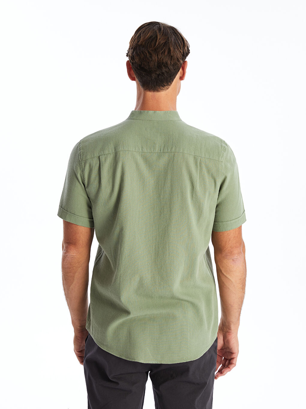 Yeşil Regular Fit Kısa Kollu Armürlü Erkek Gömlek-4