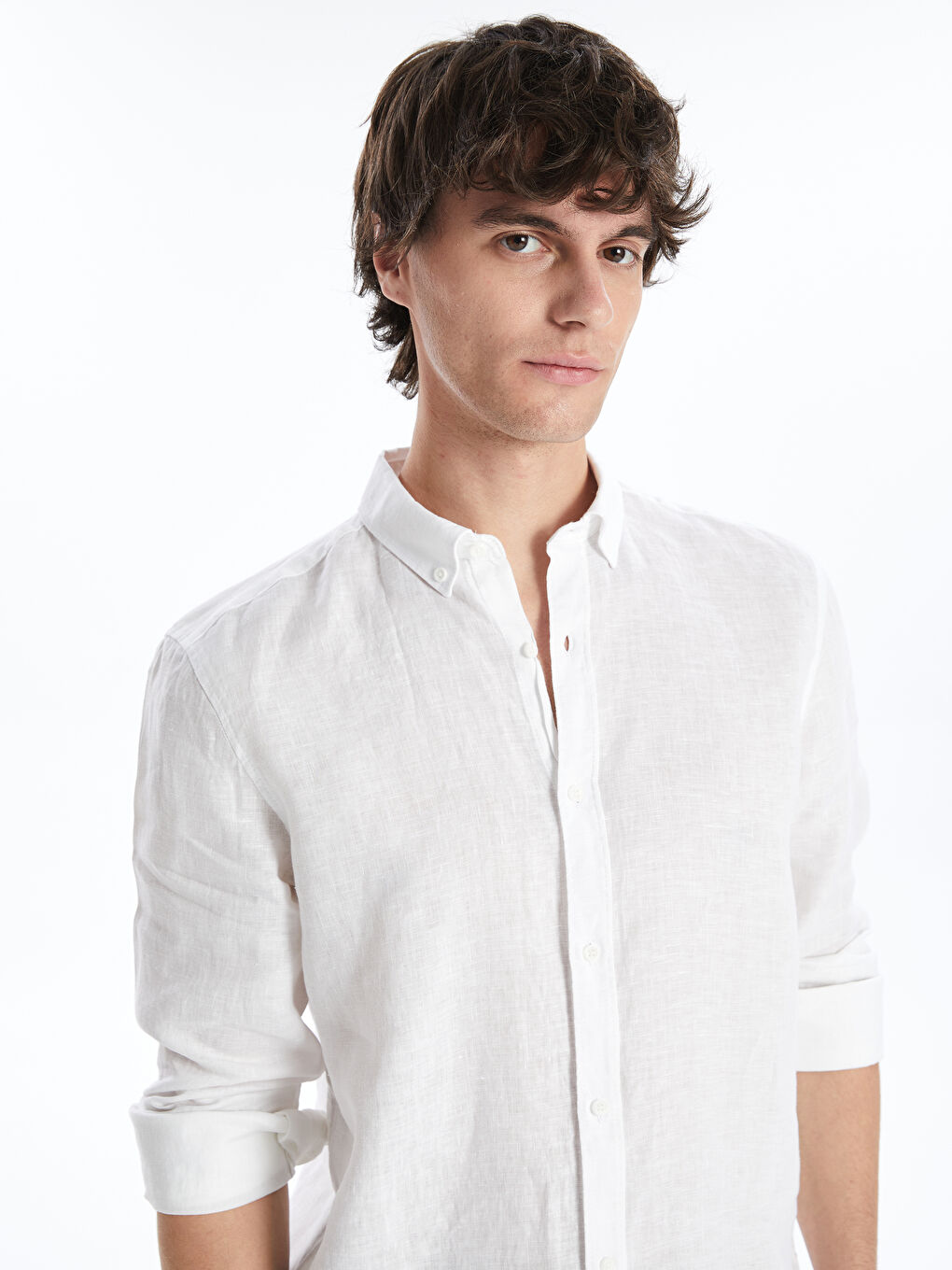 Slim Fit Long Sleeve Linen Men's Textured Shirt -S4AF15Z8-KE8