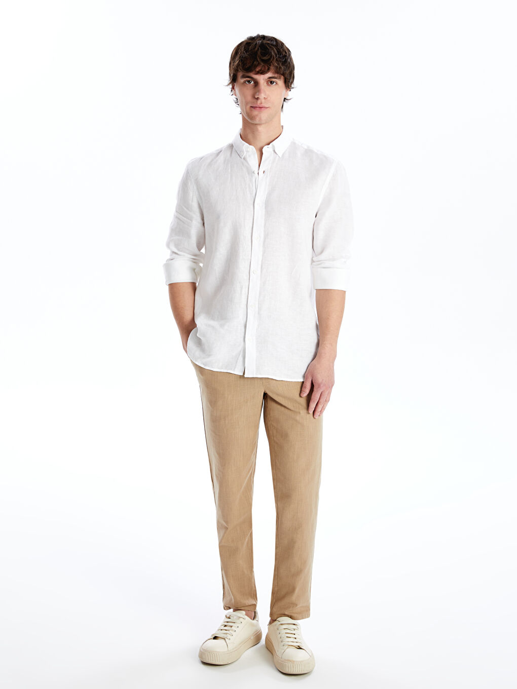 Slim Fit Long Sleeve Linen Men's Textured Shirt -S4AF15Z8-KE8